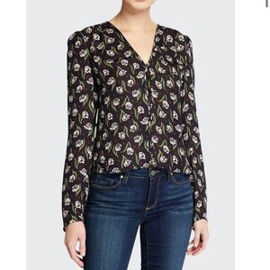 Veronica Beard Ashville Floral Blouse Women’s 10 Black Silk High Low